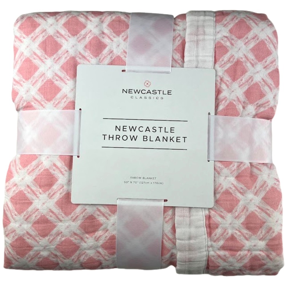 Newcastle Pink White Cotton Muslin‎ Throw Blanket 50x70 Soft Breathable NWT